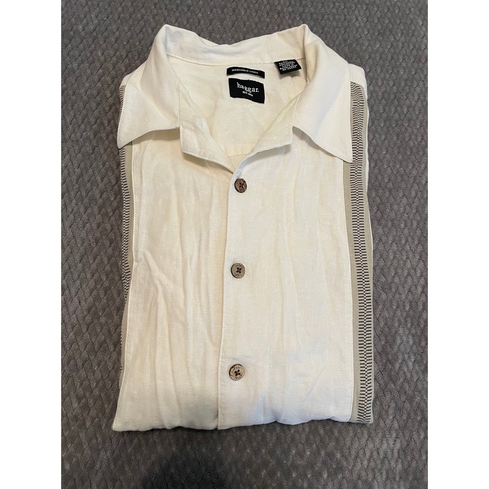 Haggar Mens Short Sleeve Button Down Linen Shirt - size XXL
